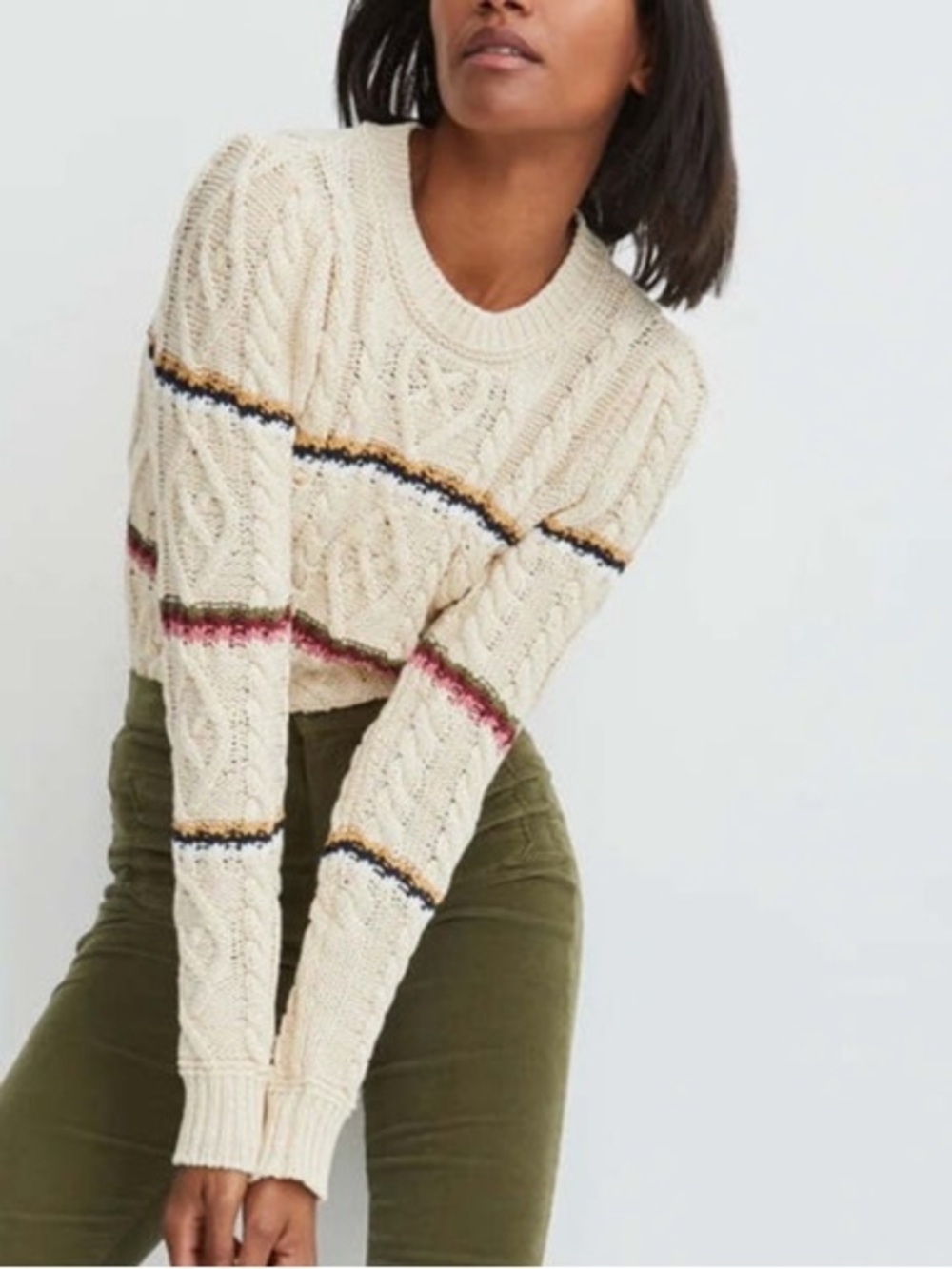 Veronica Beard Bruna Cable Knit Striped Sweater XL